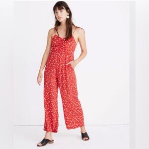 Madewell Ruched Wide-Leg Jumpsuit in Prairie Poppies Red Size 4T